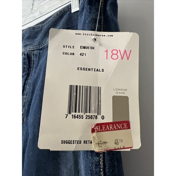 Liz Claiborne Classic Fit‎ Straight Slim Jeans Women's Blue EIMU6184 Sz 18W NWT - Picture 3 of 11